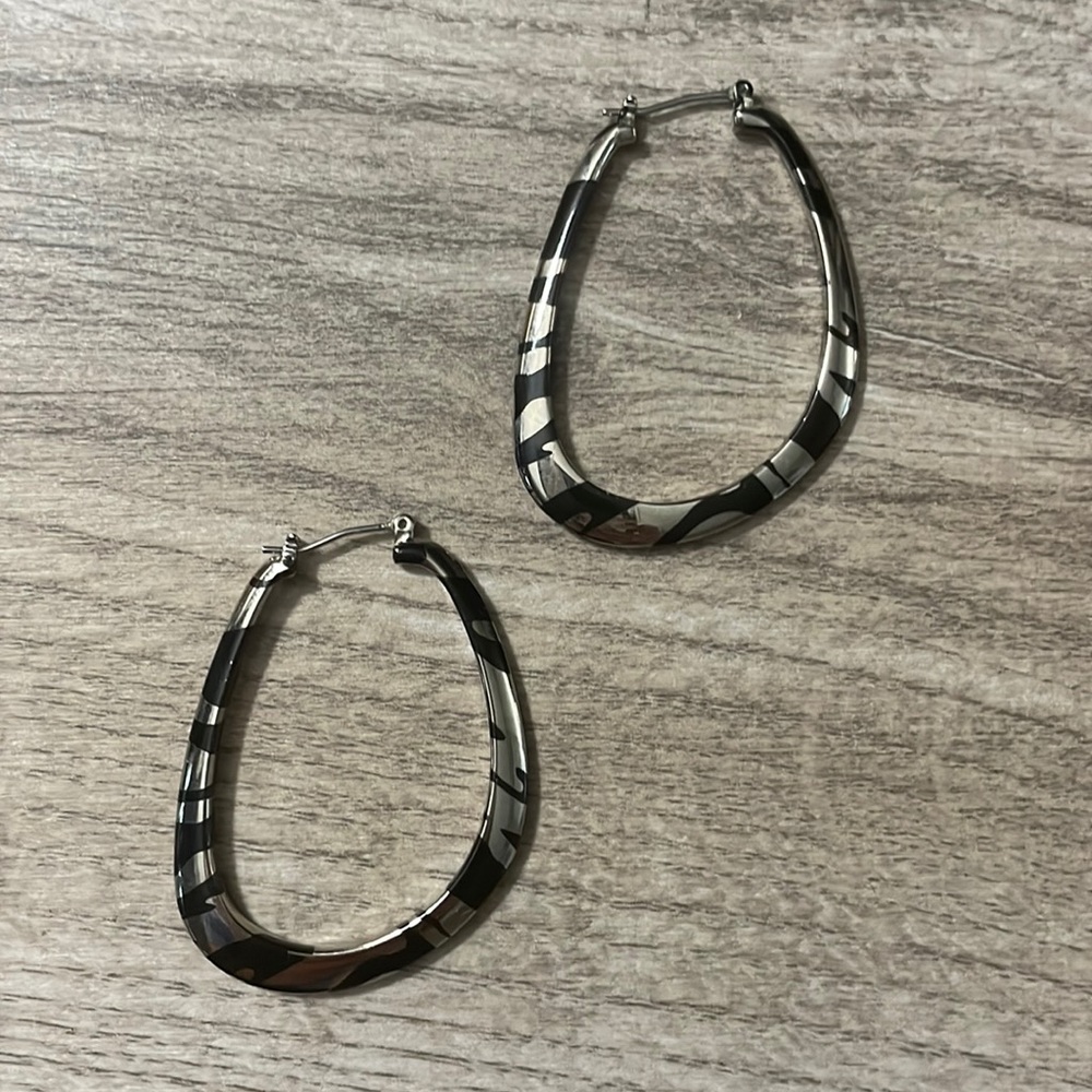Lia Sophia Exaggeration Hoops Zebra Silver Tone Earrings.